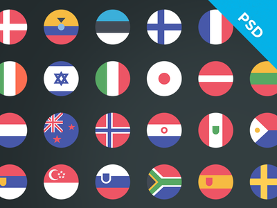 58 icones em flat de bandeiras arredondados
