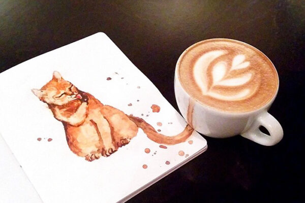 Desenhos criativos de gatos feitos com café (7)