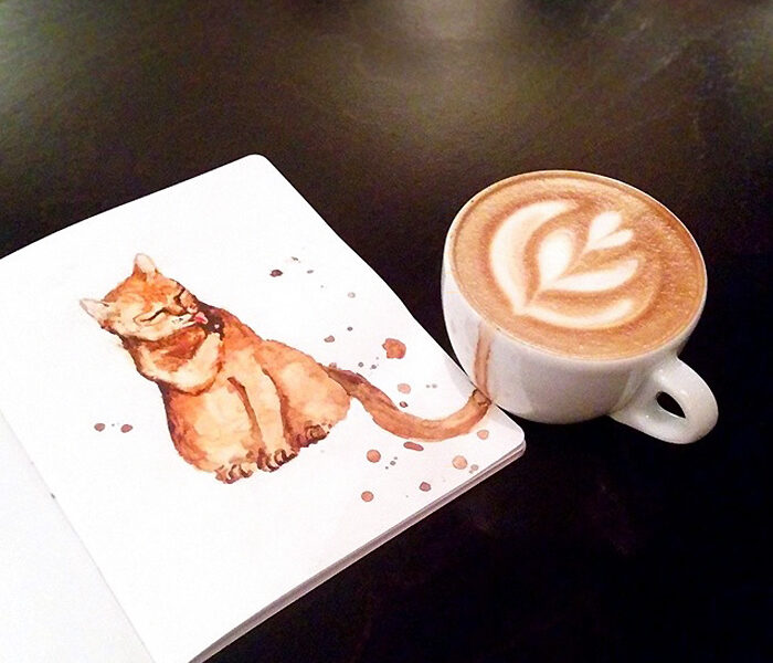 Desenhos criativos de gatos feitos com café (7)